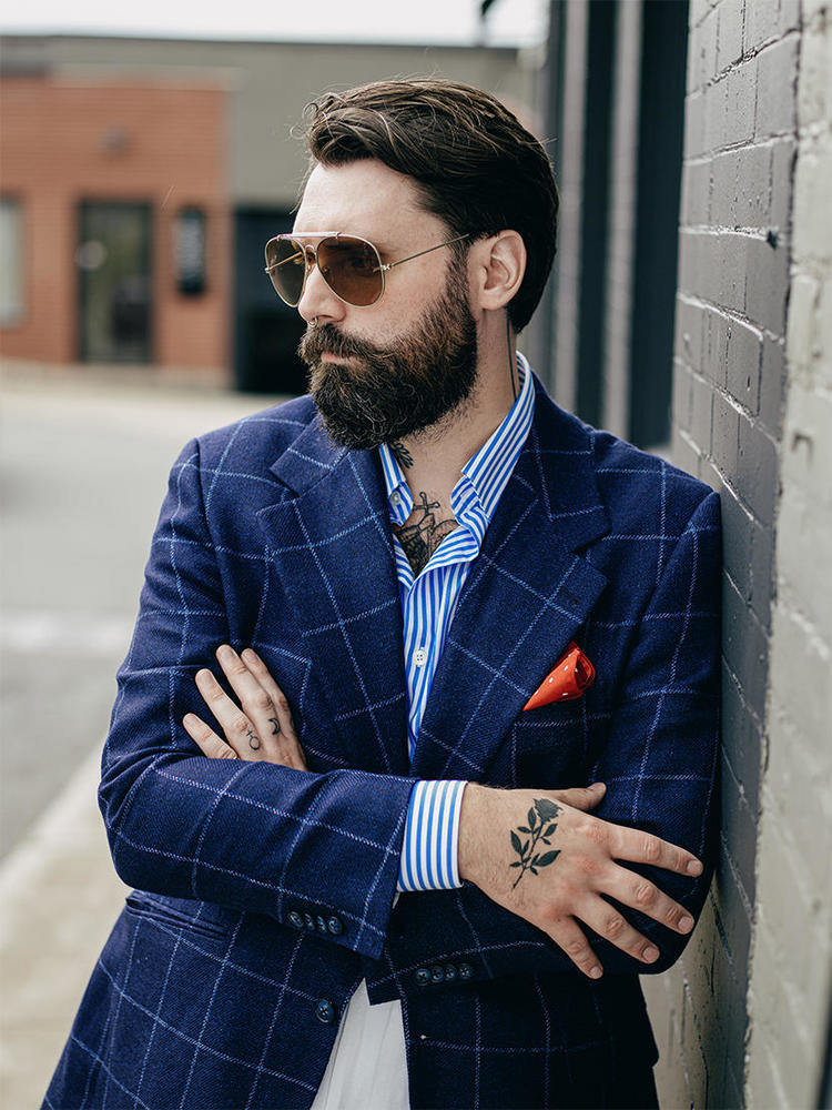 Jacket Dark Blue Windowpane Wool-Linen Blend - Marling & Evans