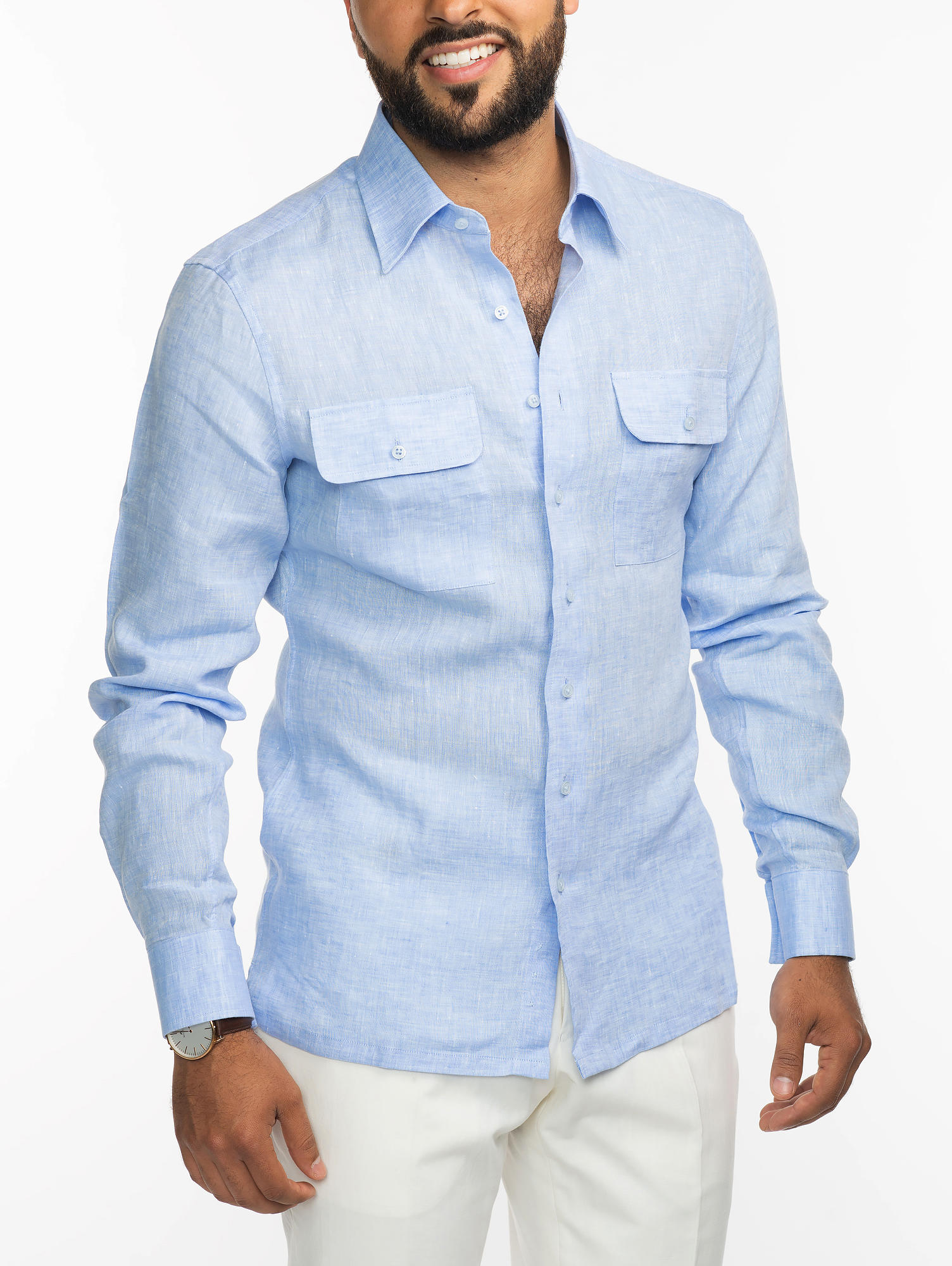 Blue Linen Sport Shirt for Men - Surmesur