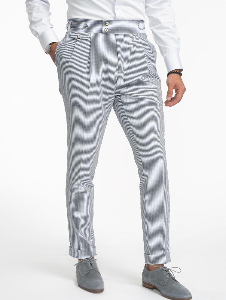 Blue and White Striped Seersucker Suit 