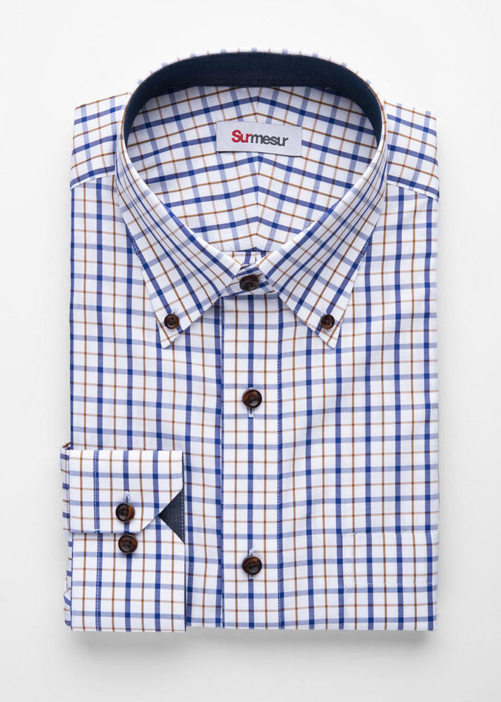 Blue \u0026 Brown Plaid Bamboo Dress Shirt 