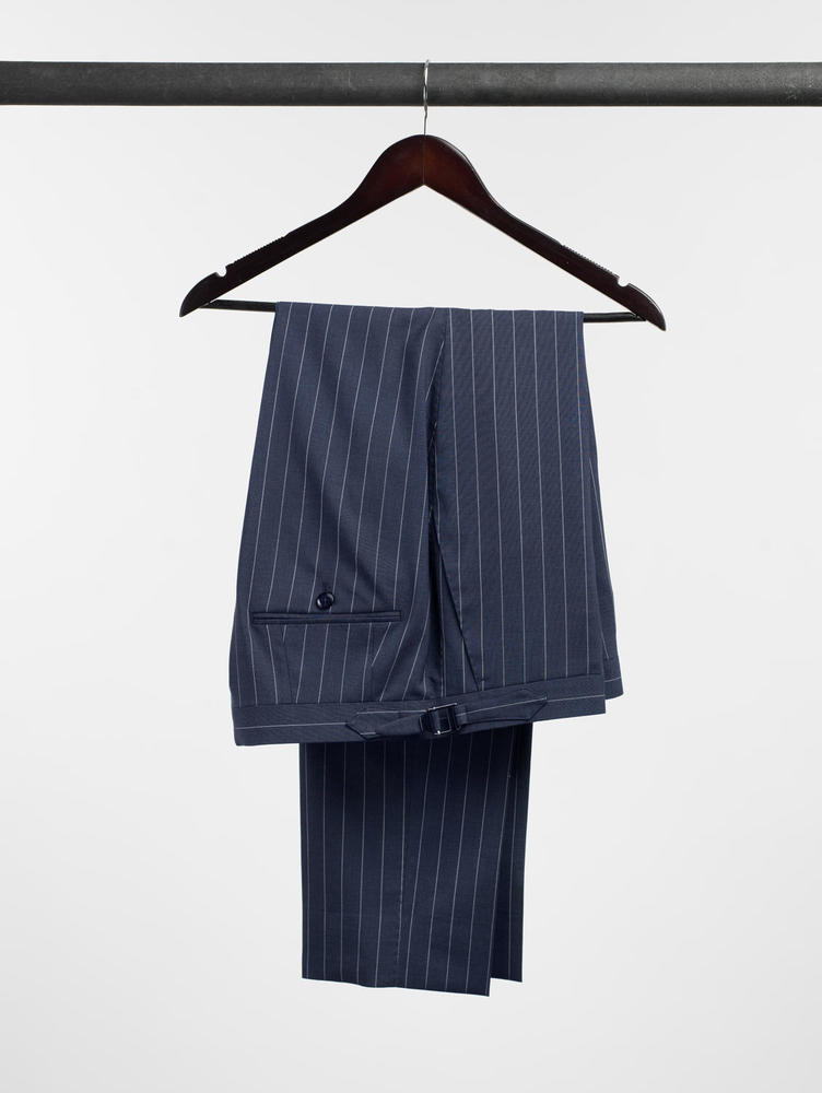 Pantalon Talbots Femme 16P Bleu Marine Rayé - Soie/laine Doublé Plissé - Bon état